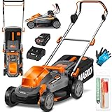 MASKO® Akku Rasenmäher mit Mulchfunktion, Akku Li-Ion Batterie 4Ah & Ladegerät Rasentrimmer 33cm Schnitt-Breite 5X Höhenverstellbar 30L Fangkorb Flächen bis 150m² inkl. Handschuhe & Bürste